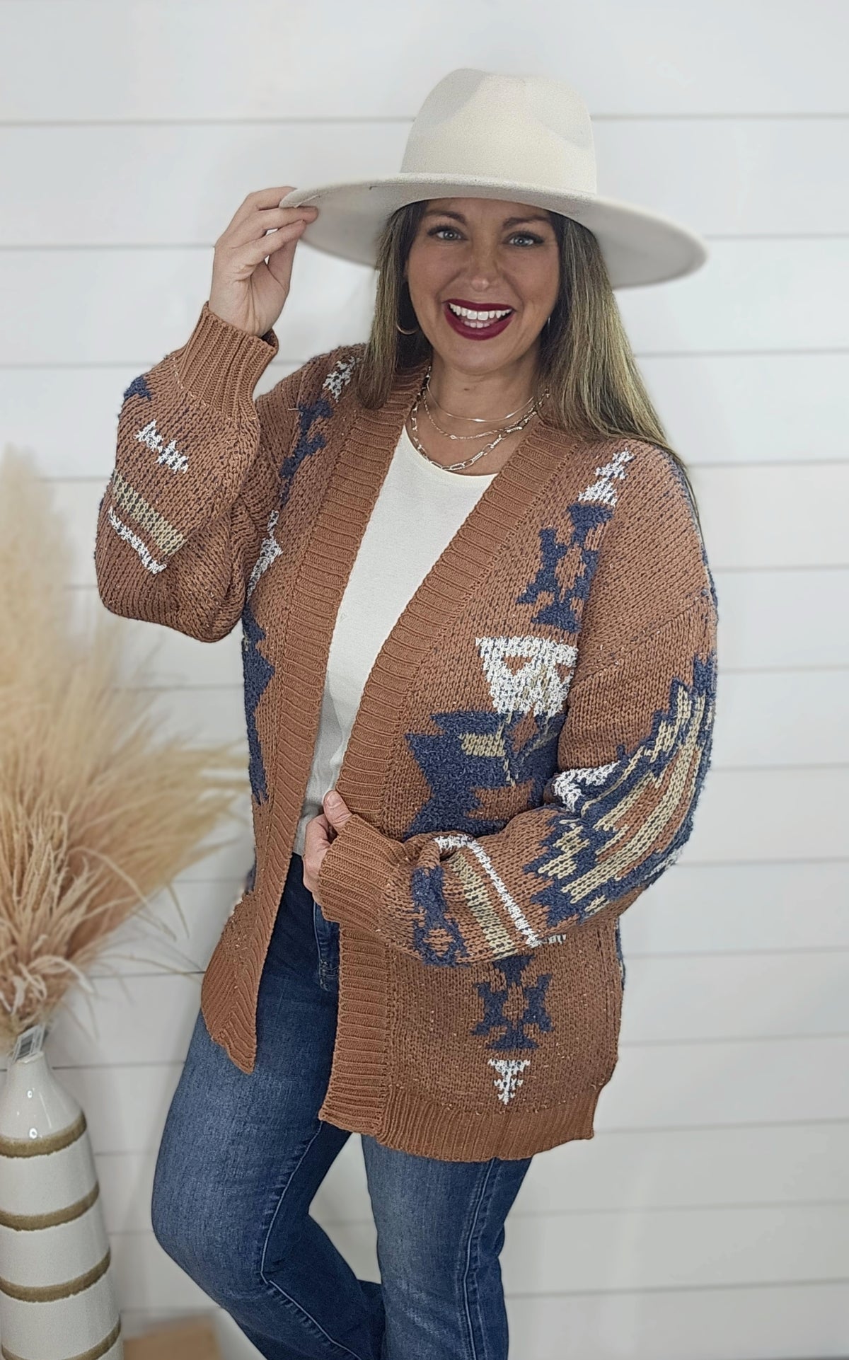 RUST TRIBAL PRINTED SOFT CARDIGAN