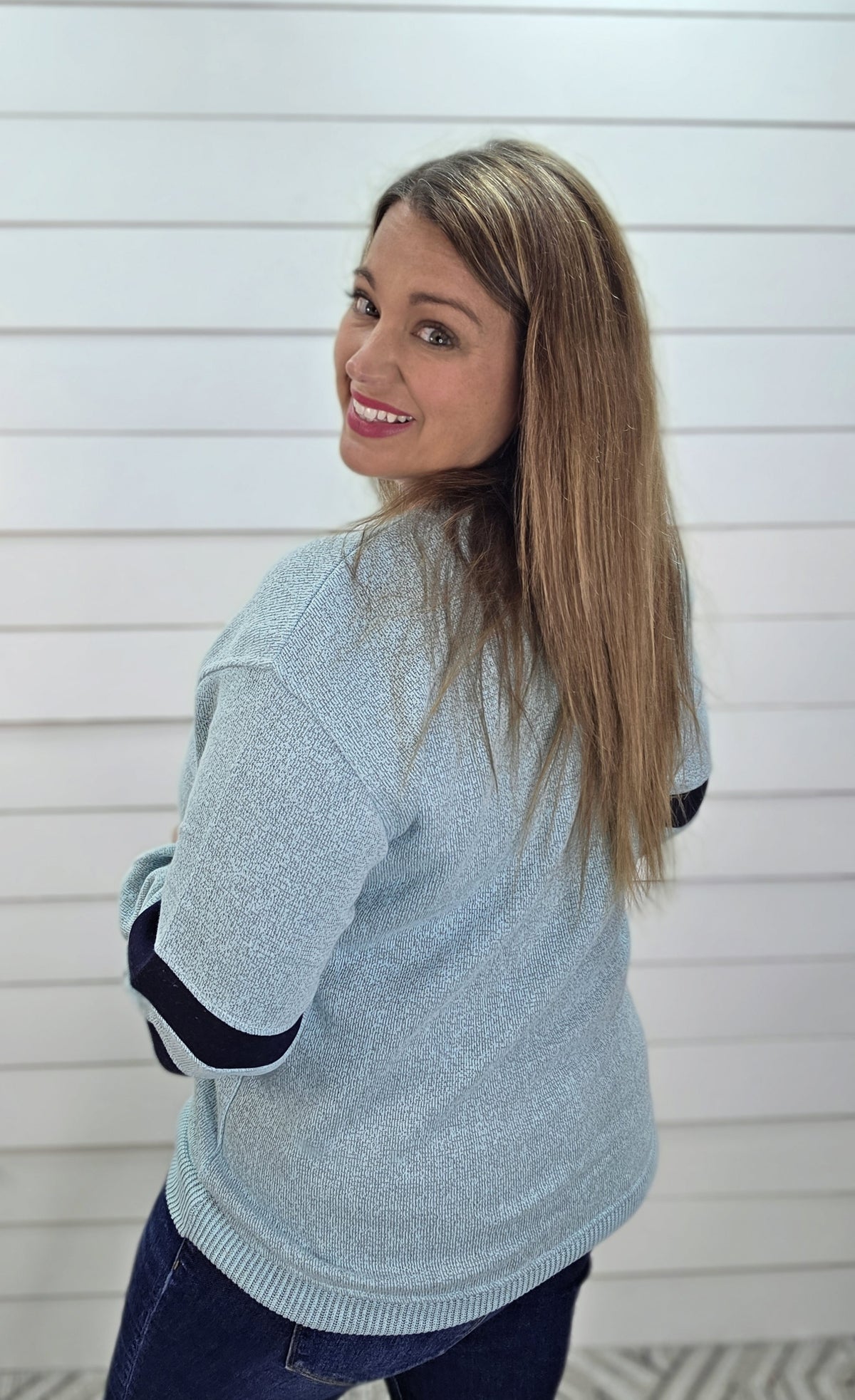 SEA GREEN Nantucket Crewneck Pullover With Sleeve Stripes