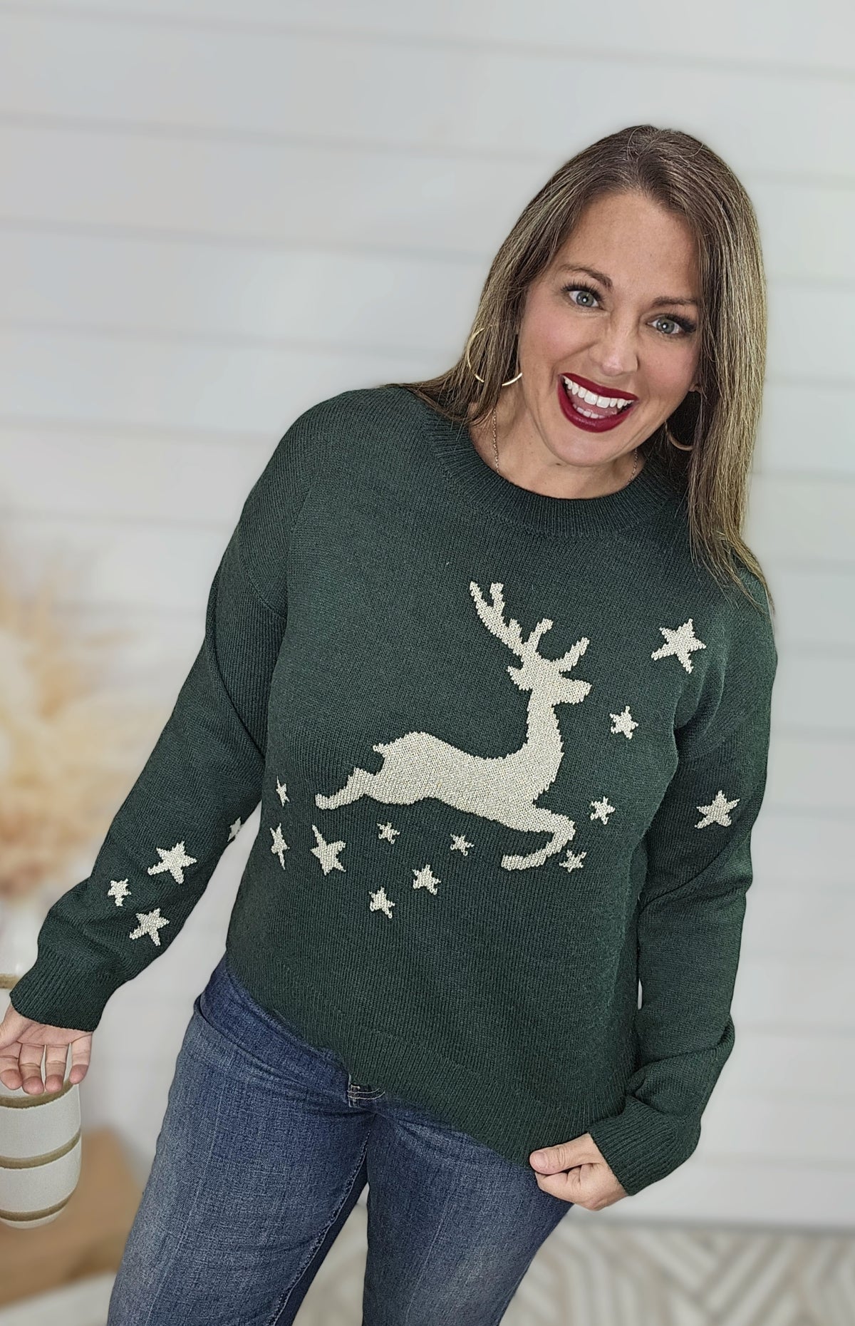 FOREST LUXE YARN REINDEER SWEATER