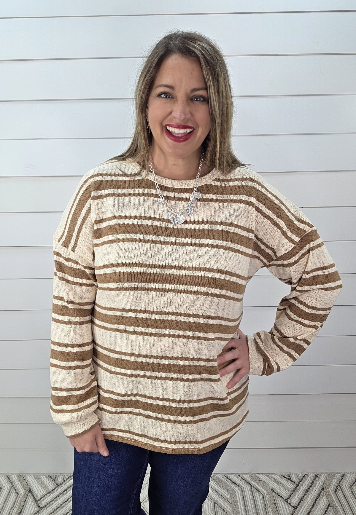IVORY/CAMEL STRIPED KNIT TOP
