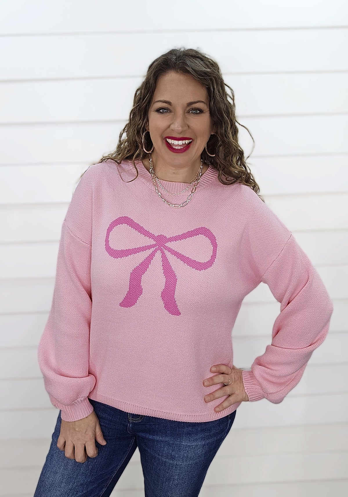 PINK LARGE BOW SWEATER