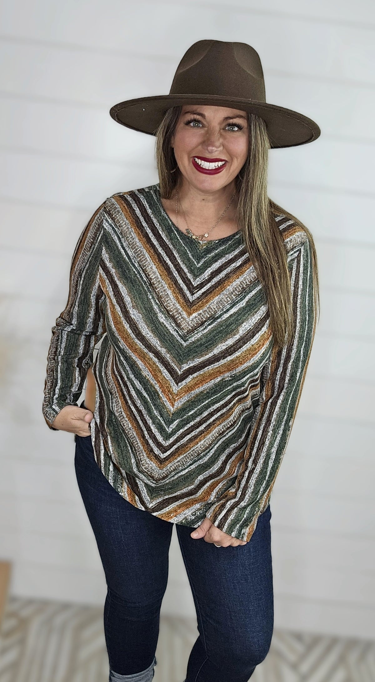 MULTI COLOR V STRIPED KNIT TOP