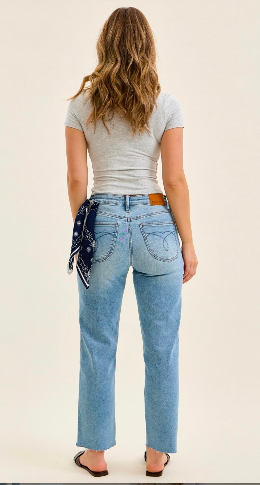 JUDY BLUE MID RISE Ankle Straight W/ Bandana Loop - MEDIUM WASH