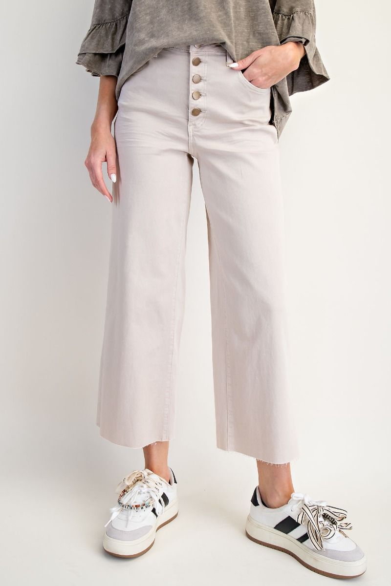 ECRU WIDE LEG MULTI BUTTON JEANS