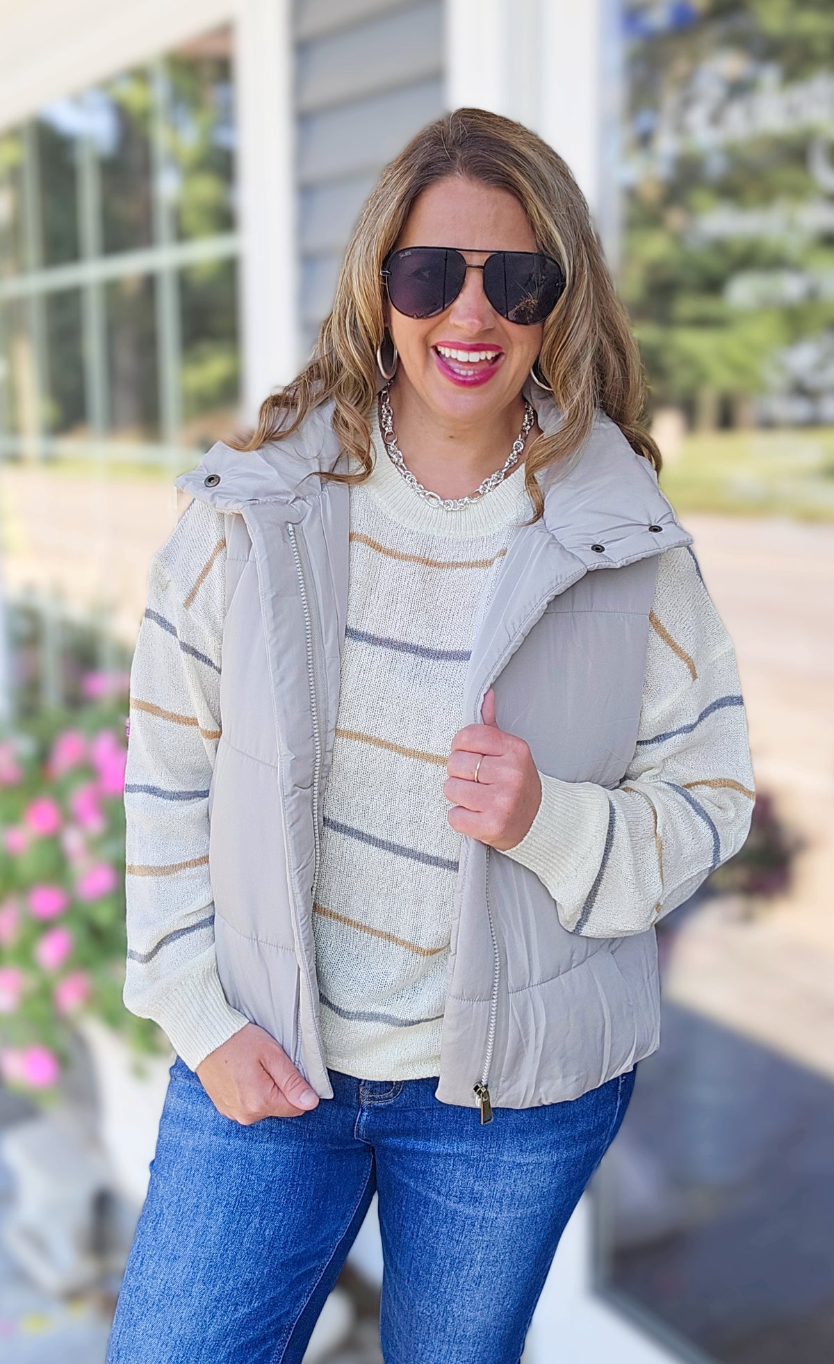 CEMENT SOLID ZIP UP PUFF VEST