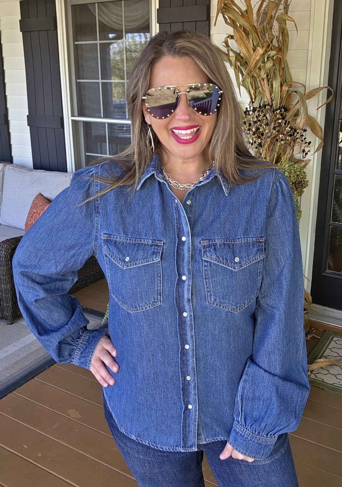 DARK DENIM PEARL SNAP SHIRT