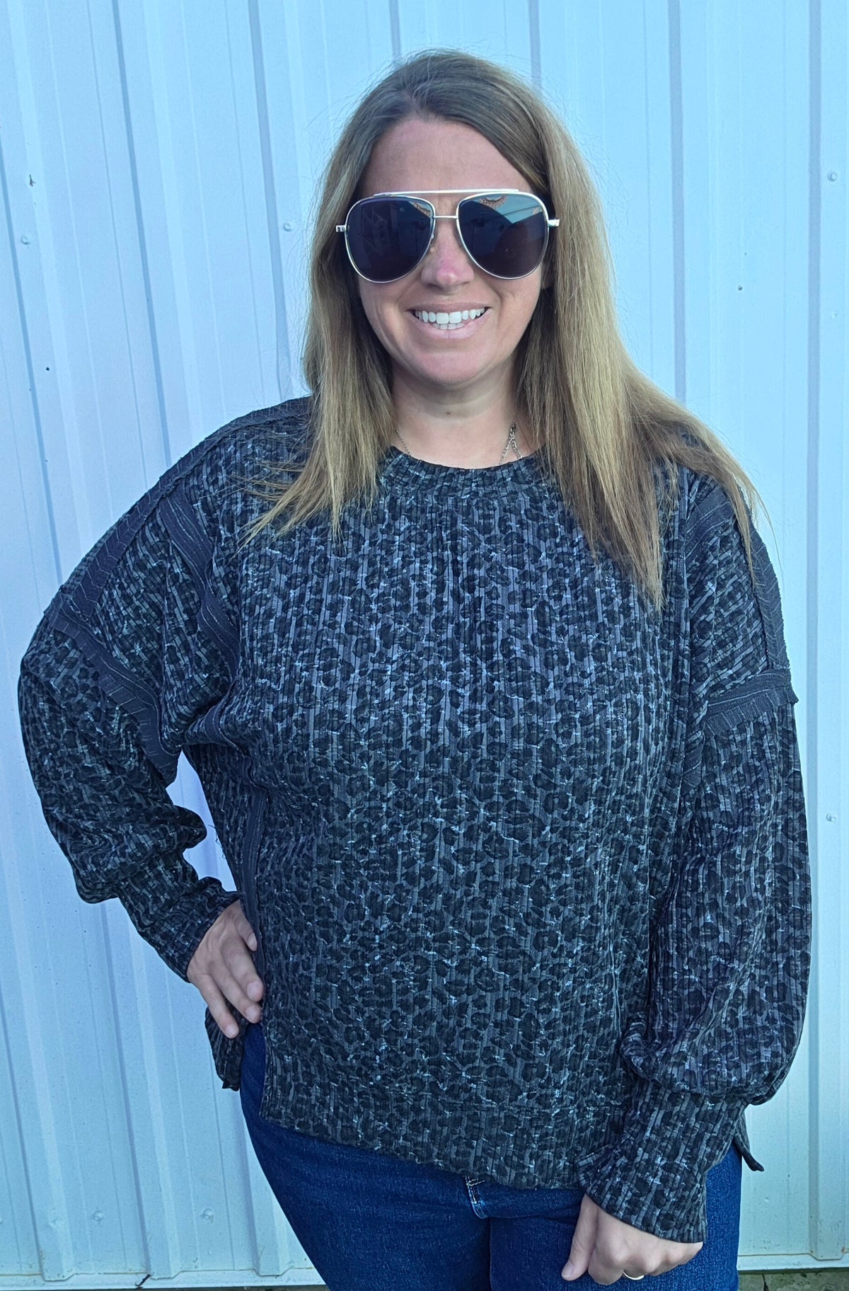 Charcoal Animal Print Oversized Top