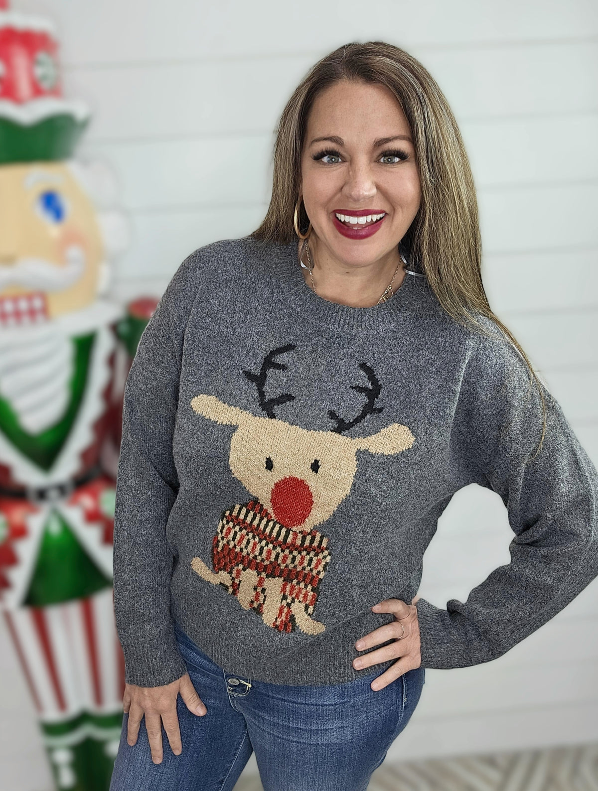 GREY REINDEER SWEATER