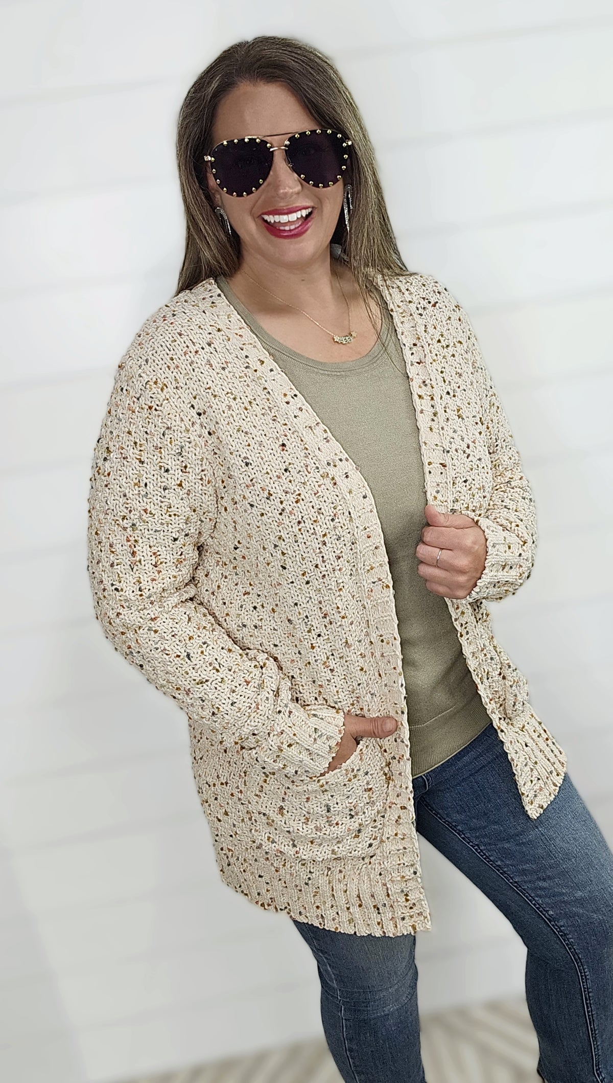 CREAM MULTI COLOR POPCORN CARDIGAN