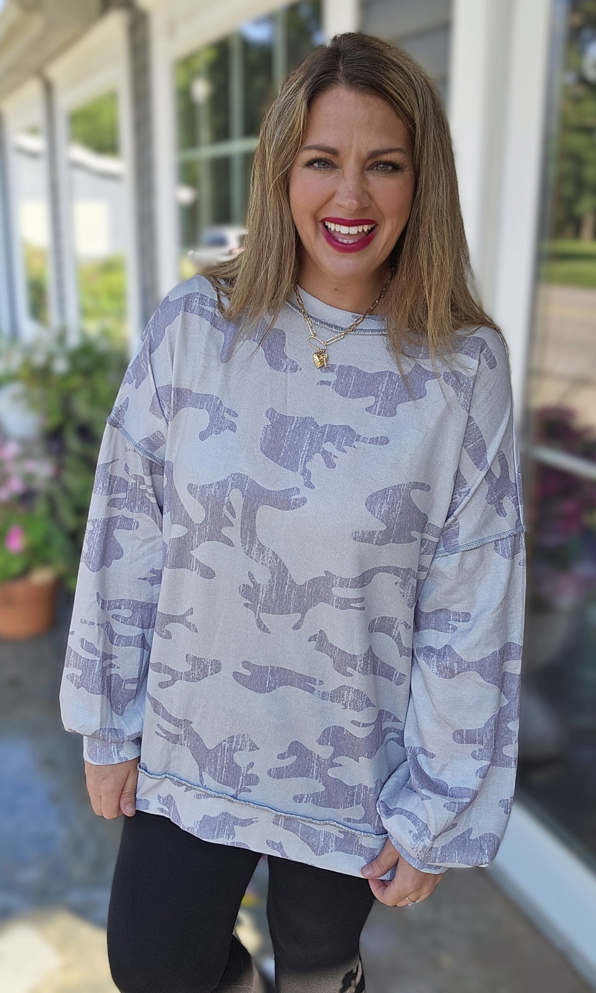 GREY VINTAGE CAMO RELAXED FIT KNIT TUNIC