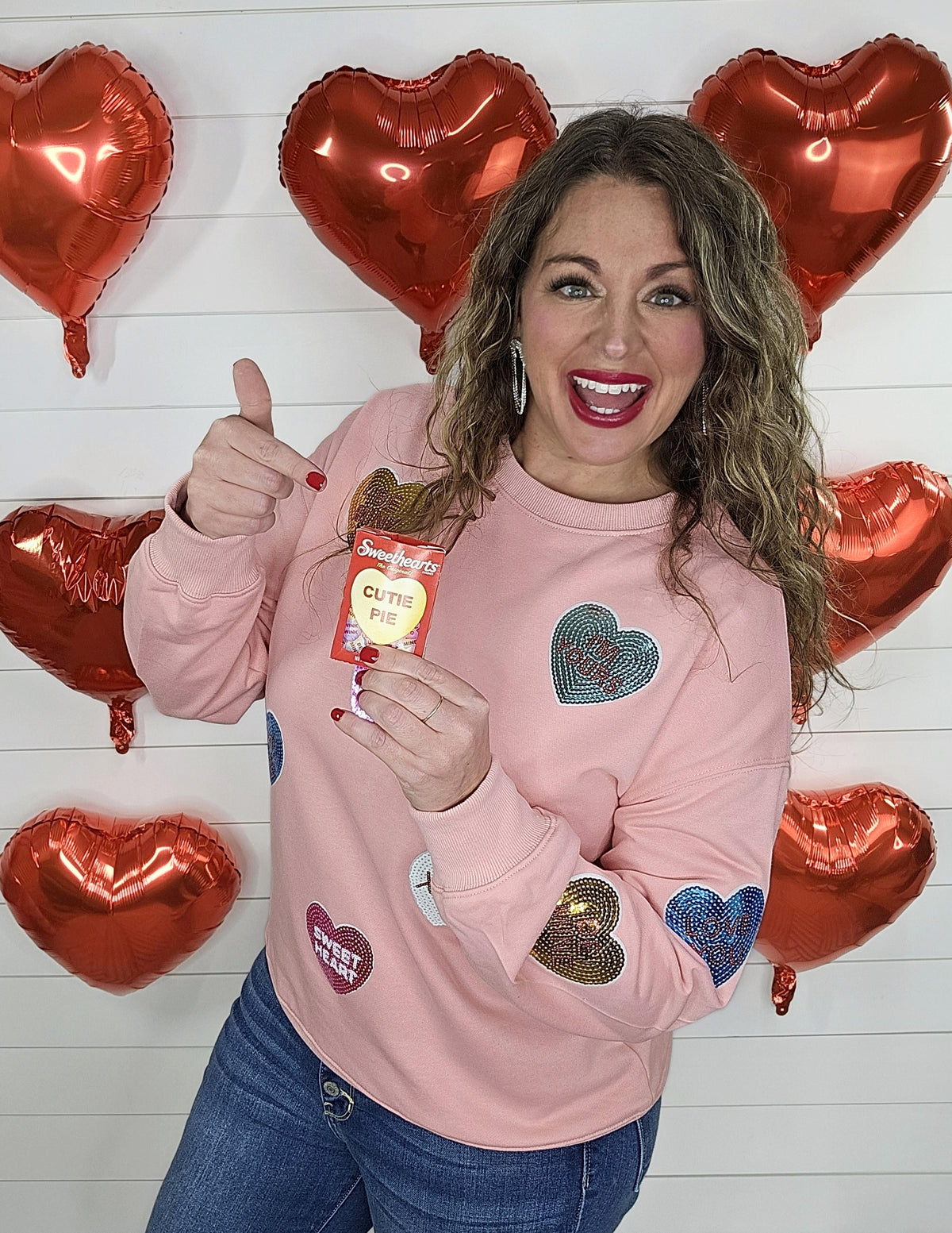 PINK SEQUIN CONVERSATION HEART PULLOVER