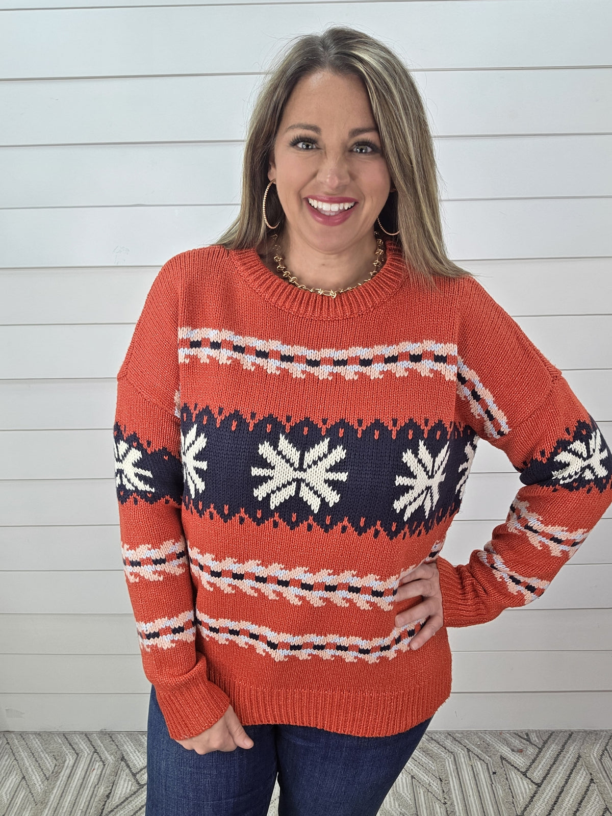 RED SNOWFLAKE PULLOVER SWEATER