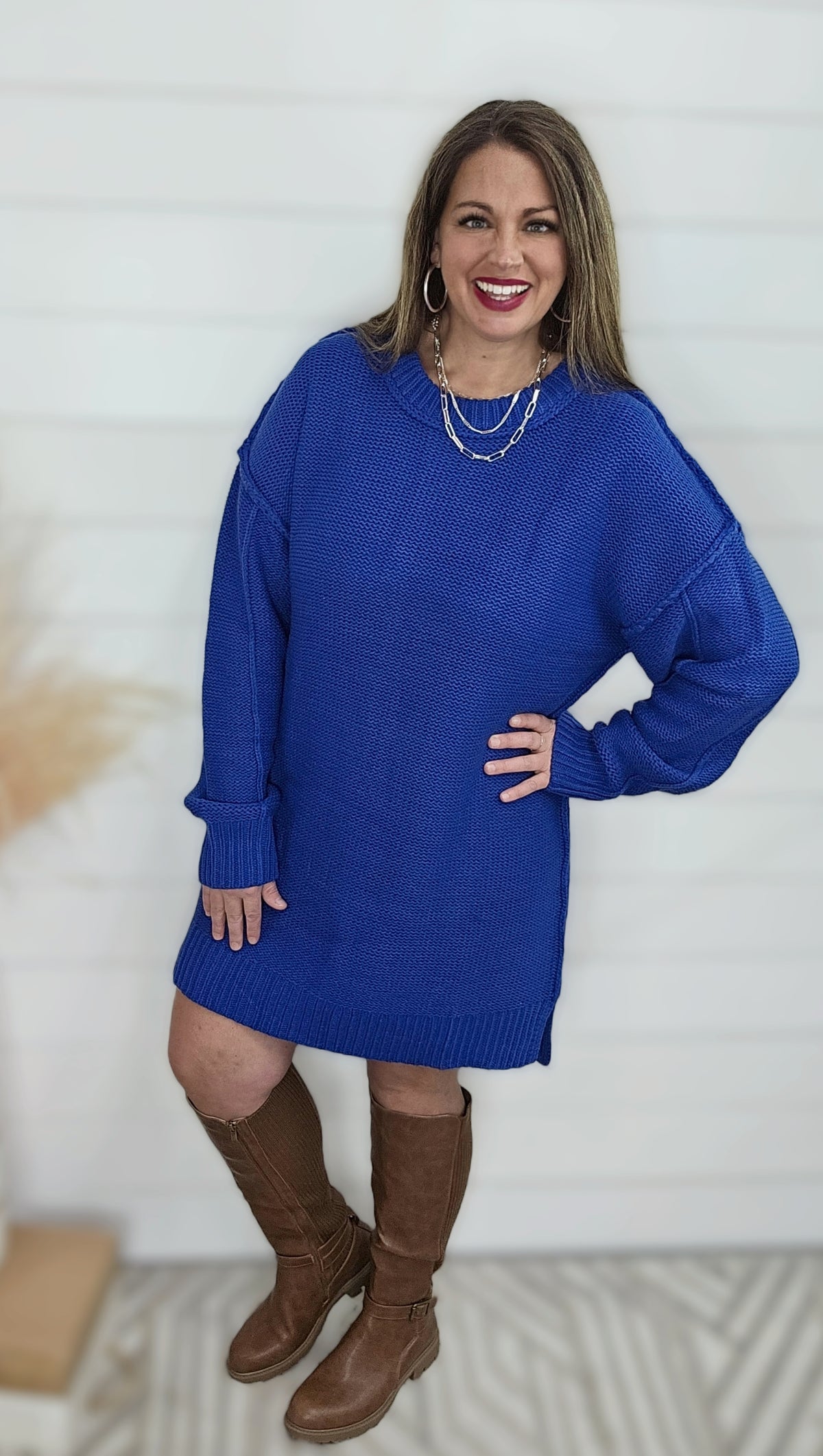 ROYAL BLUE KNIT SWEATER DRESS