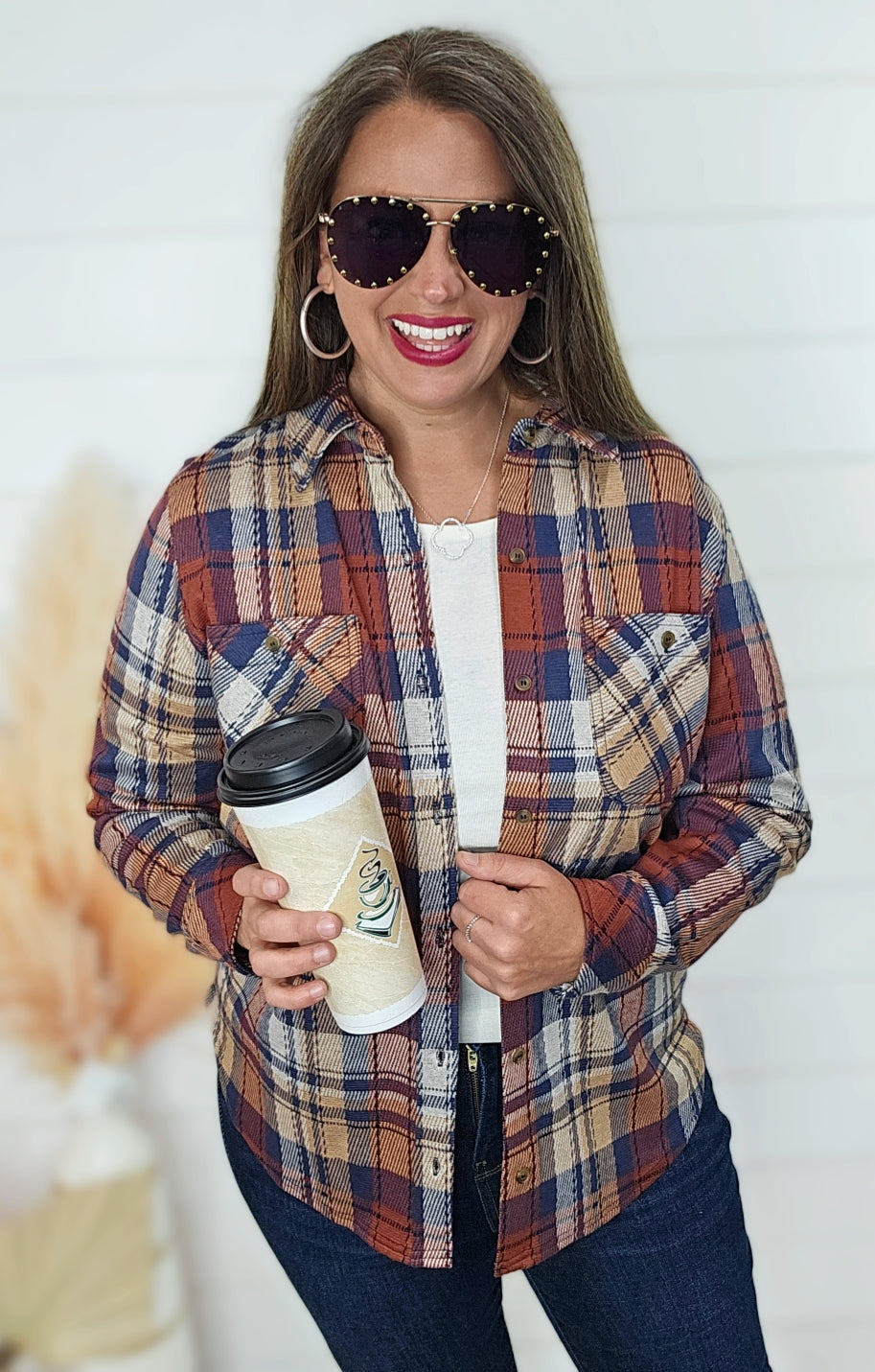 SCARLET/NAVY PLAID ULTRA SOFT BUTTON DOWN