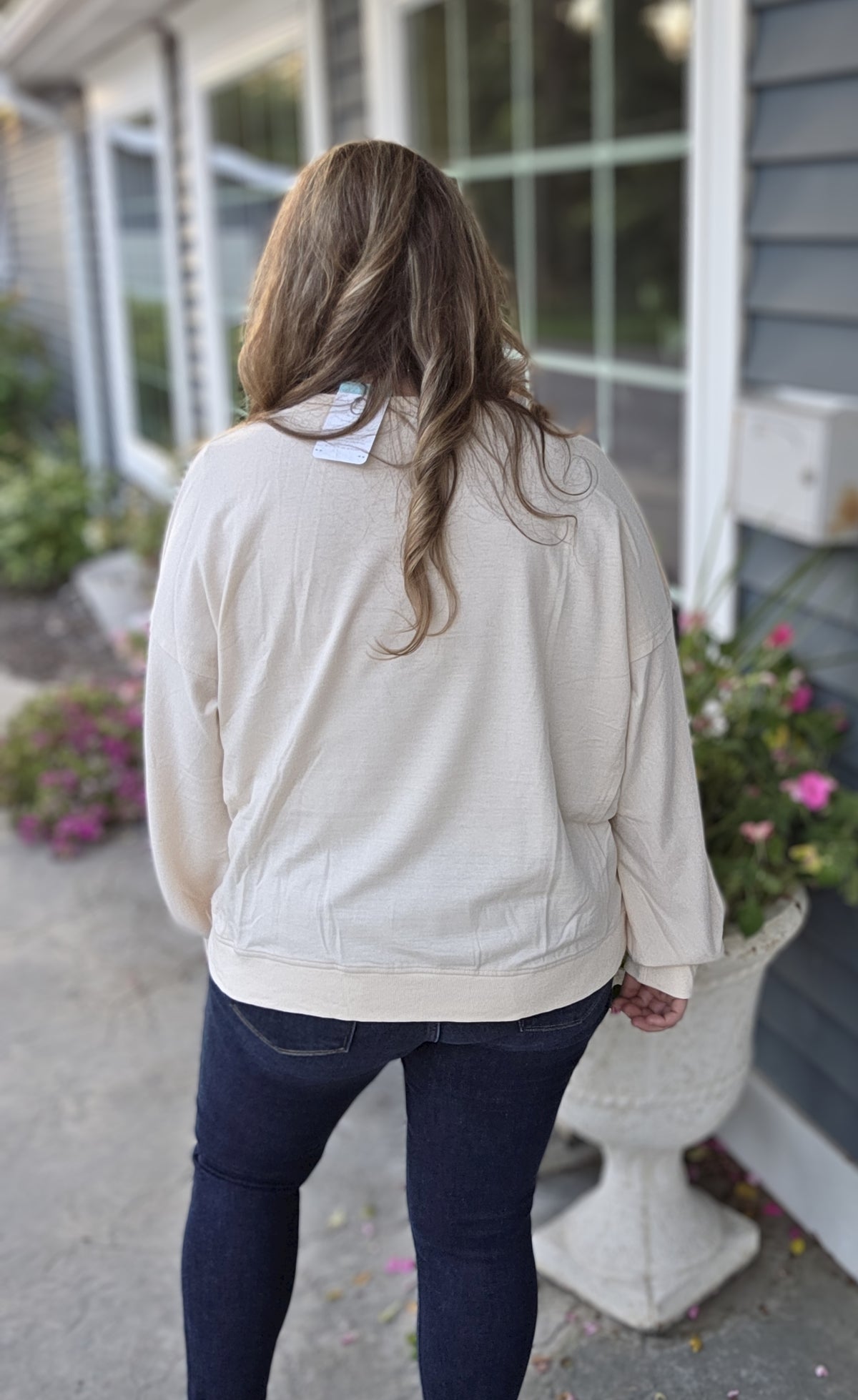 BEIGE LARGE FLORAL KNIT TOP