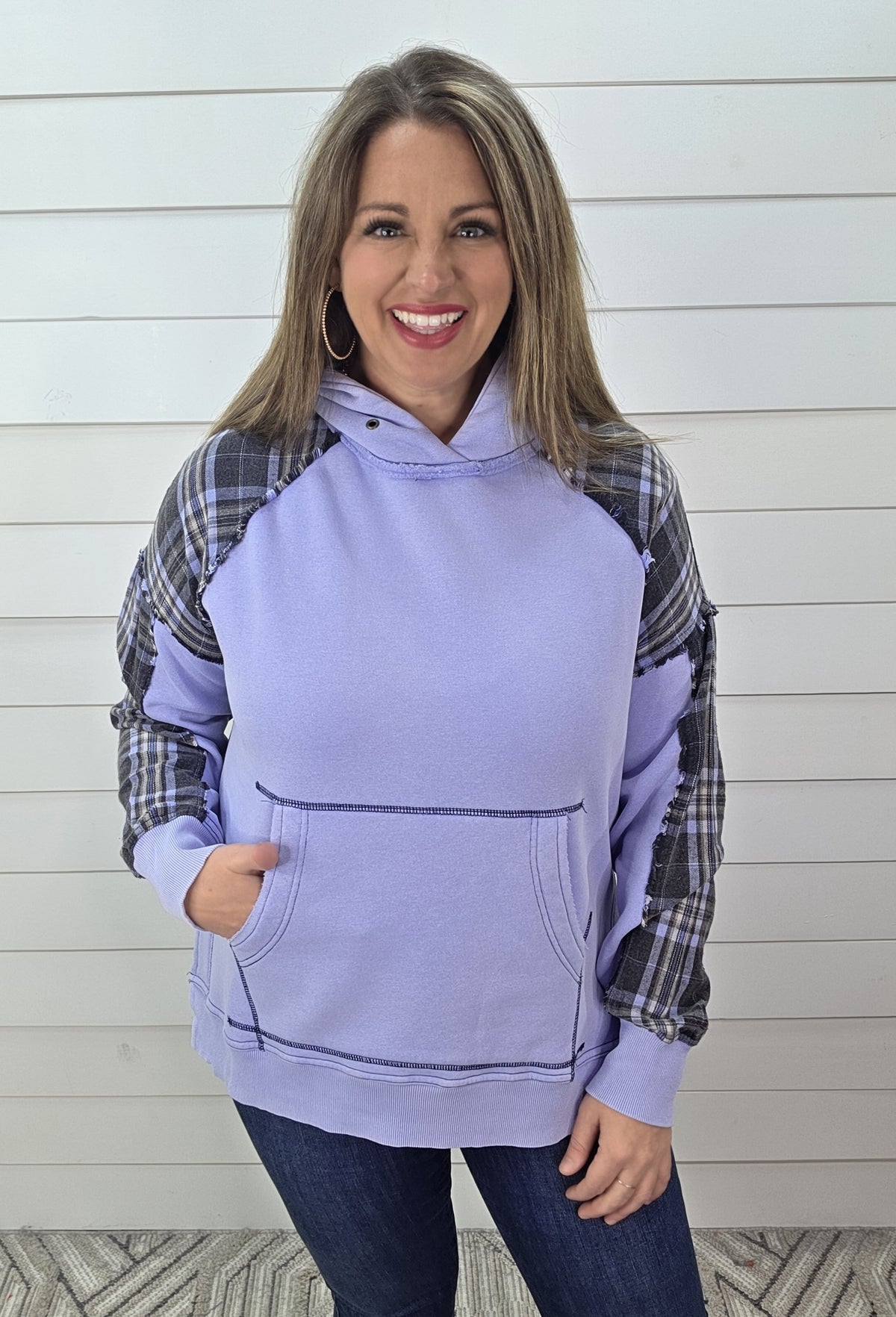 PERI BLUE/BLACK OVERSIZED KNIT HOODIE