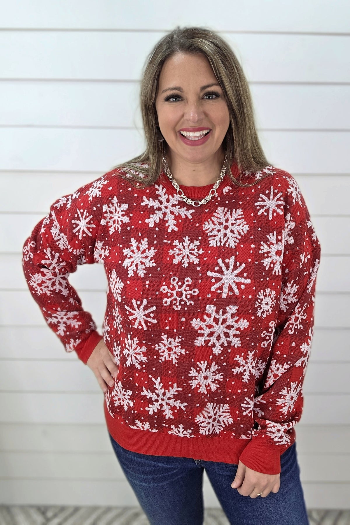 RED PLAID/SNOWFLAKE SWEATER