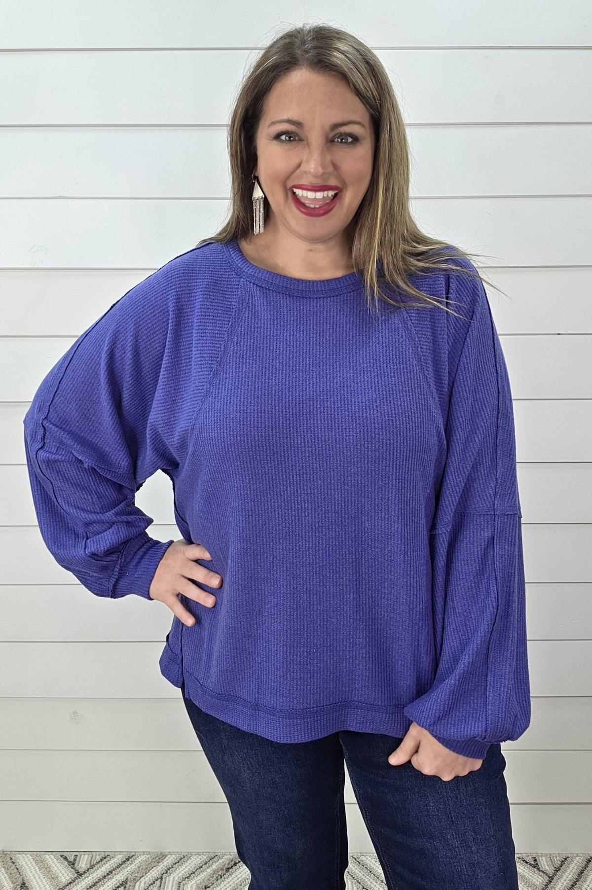 INDIGO BRUSHED KNIT OVERSIZED KNIT TOP