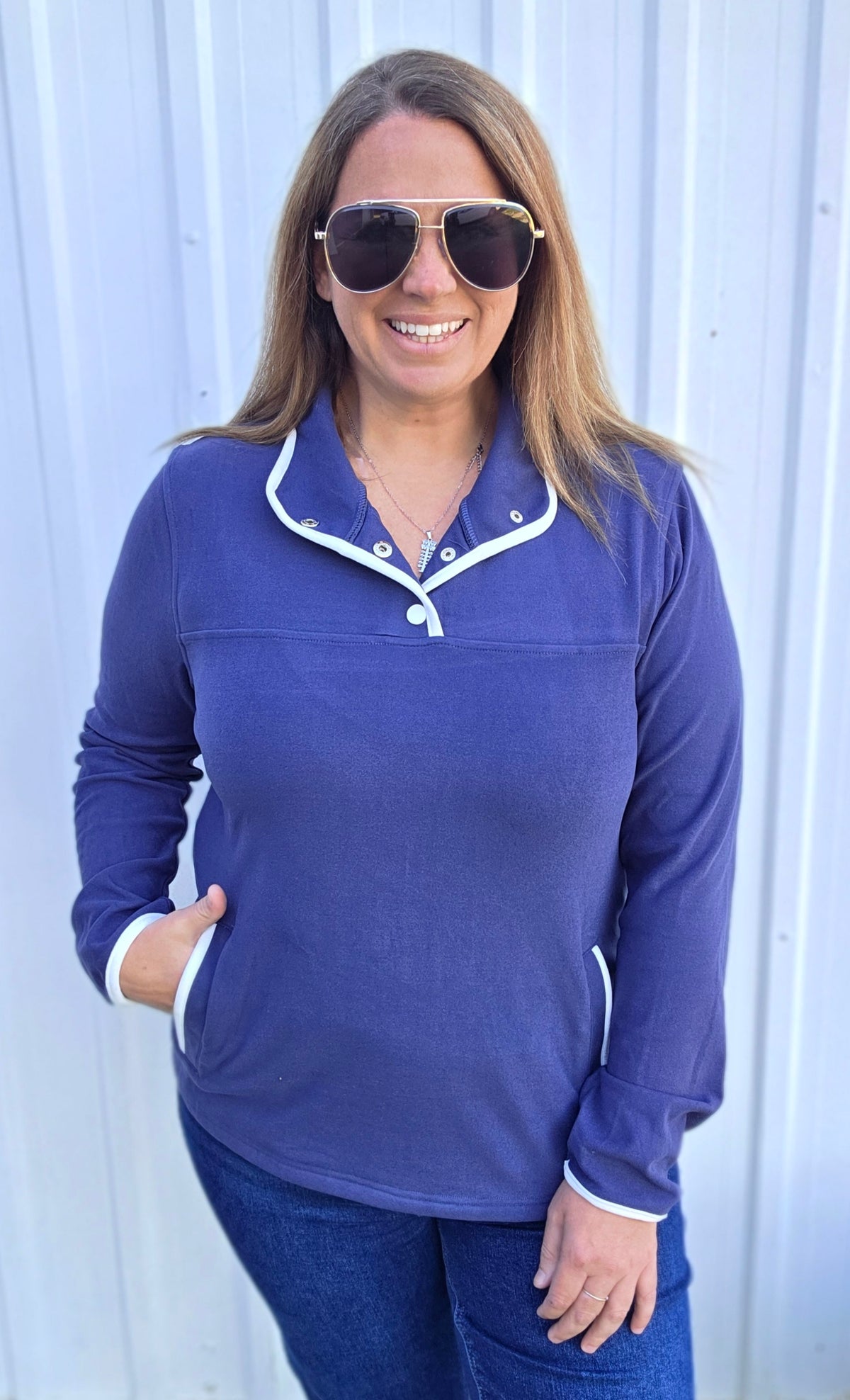 Navy Funnel Neck, Polar Fleece, Pullover