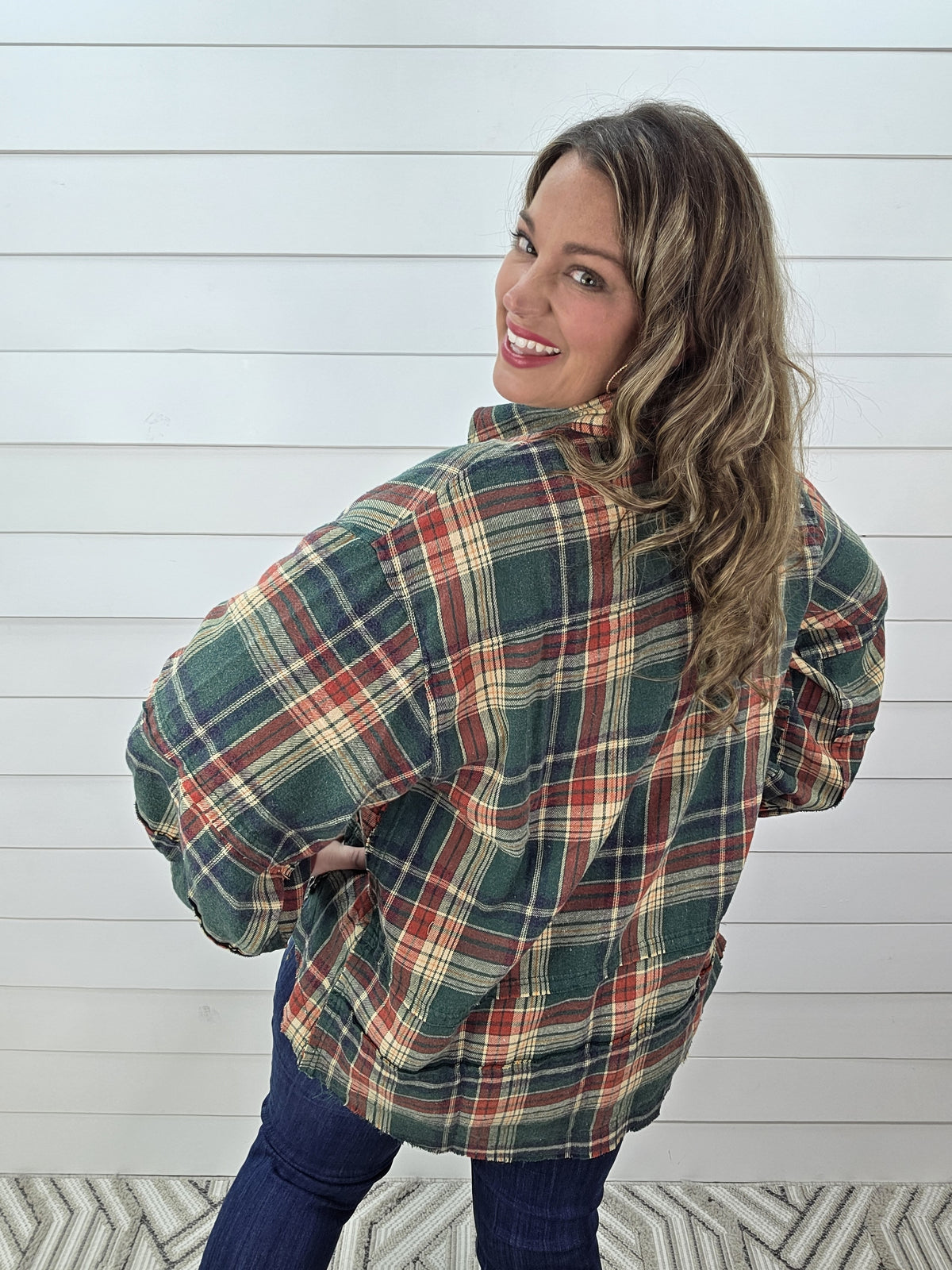 PINE GREEN PLAID OVERSIZED BUTTON DOWN FLANNEL