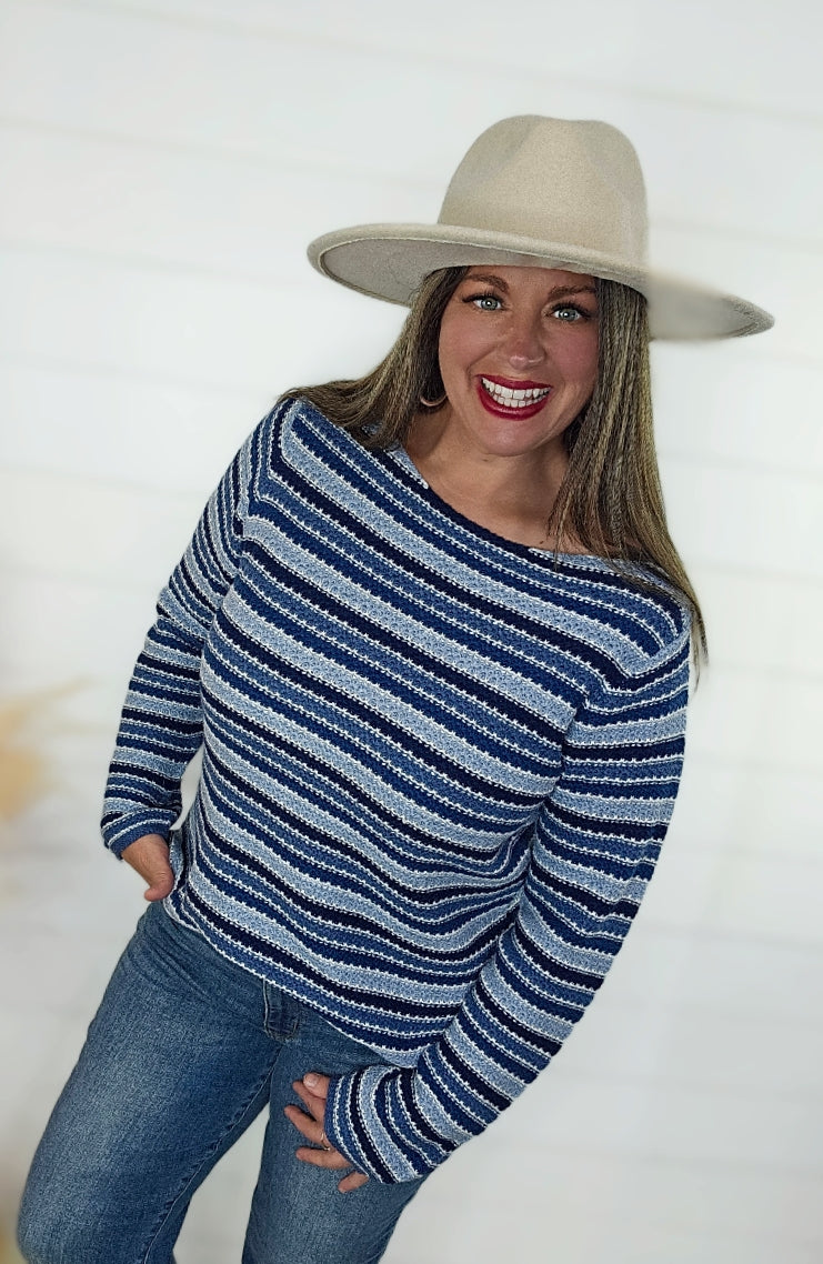 BLUE/NAVY STRIPED COTTON SWEATER