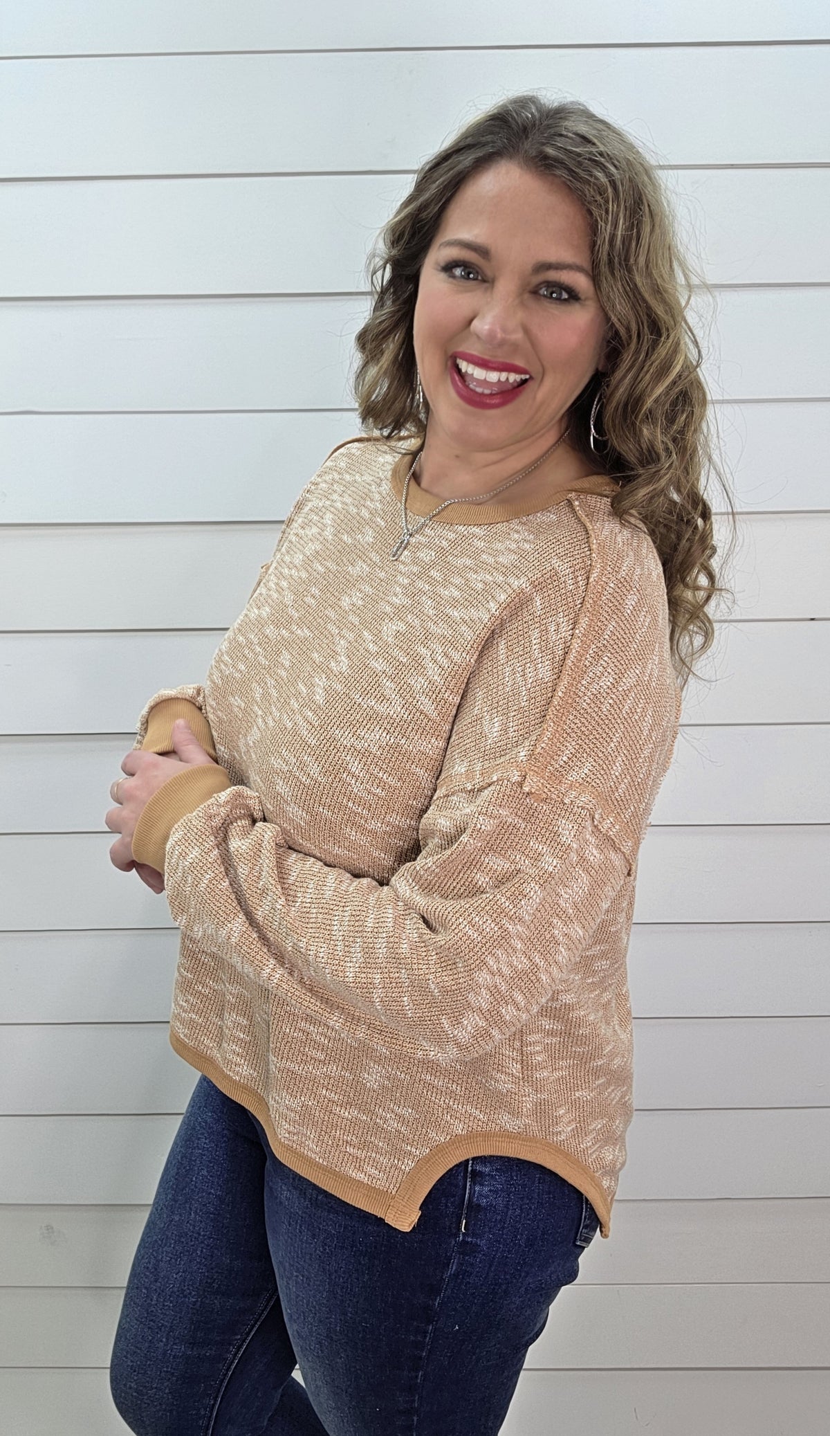 HEATHERED MOCHA KNIT TOP