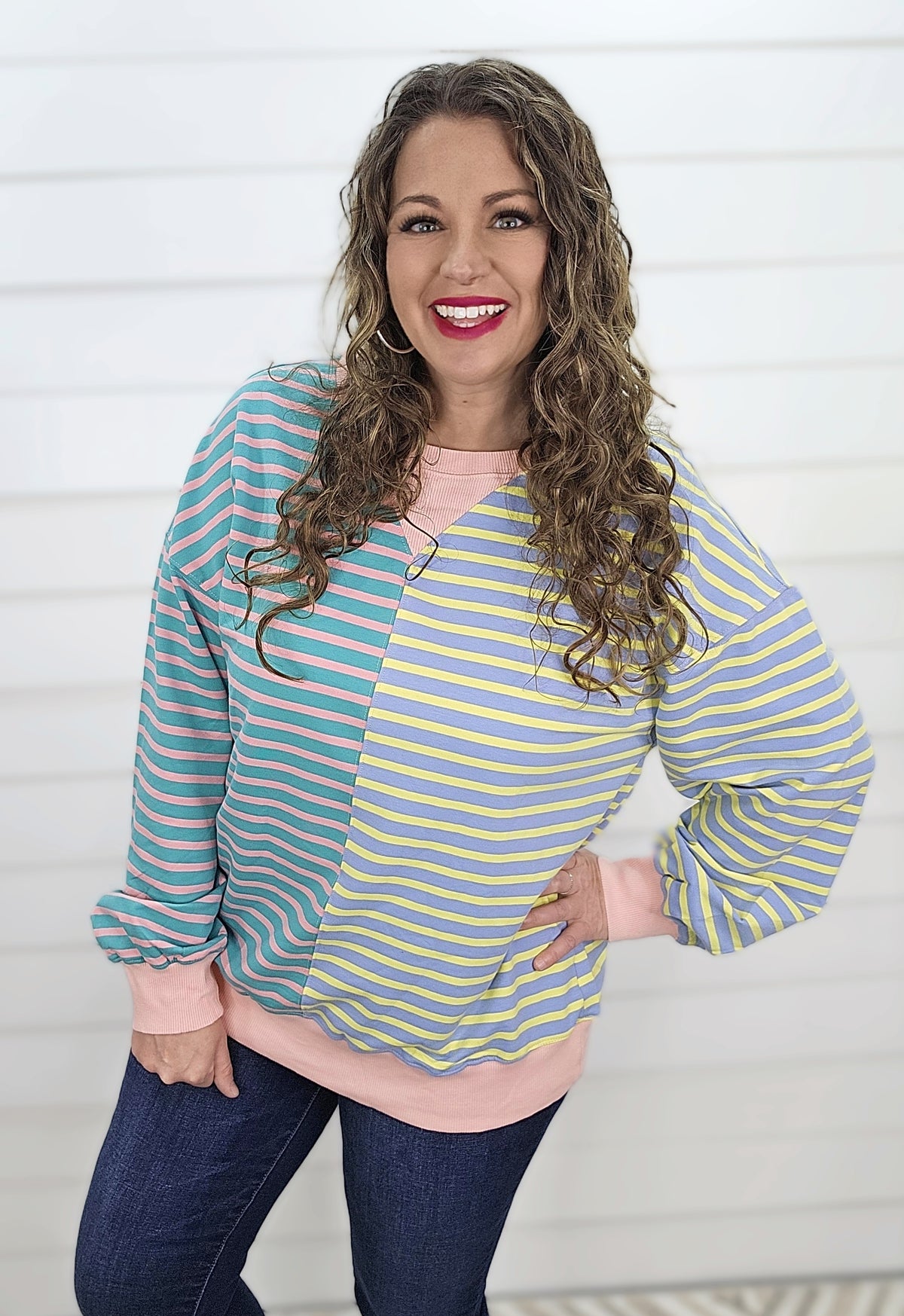 MULTI COLOR STRIPED COLORBLOCK TOP