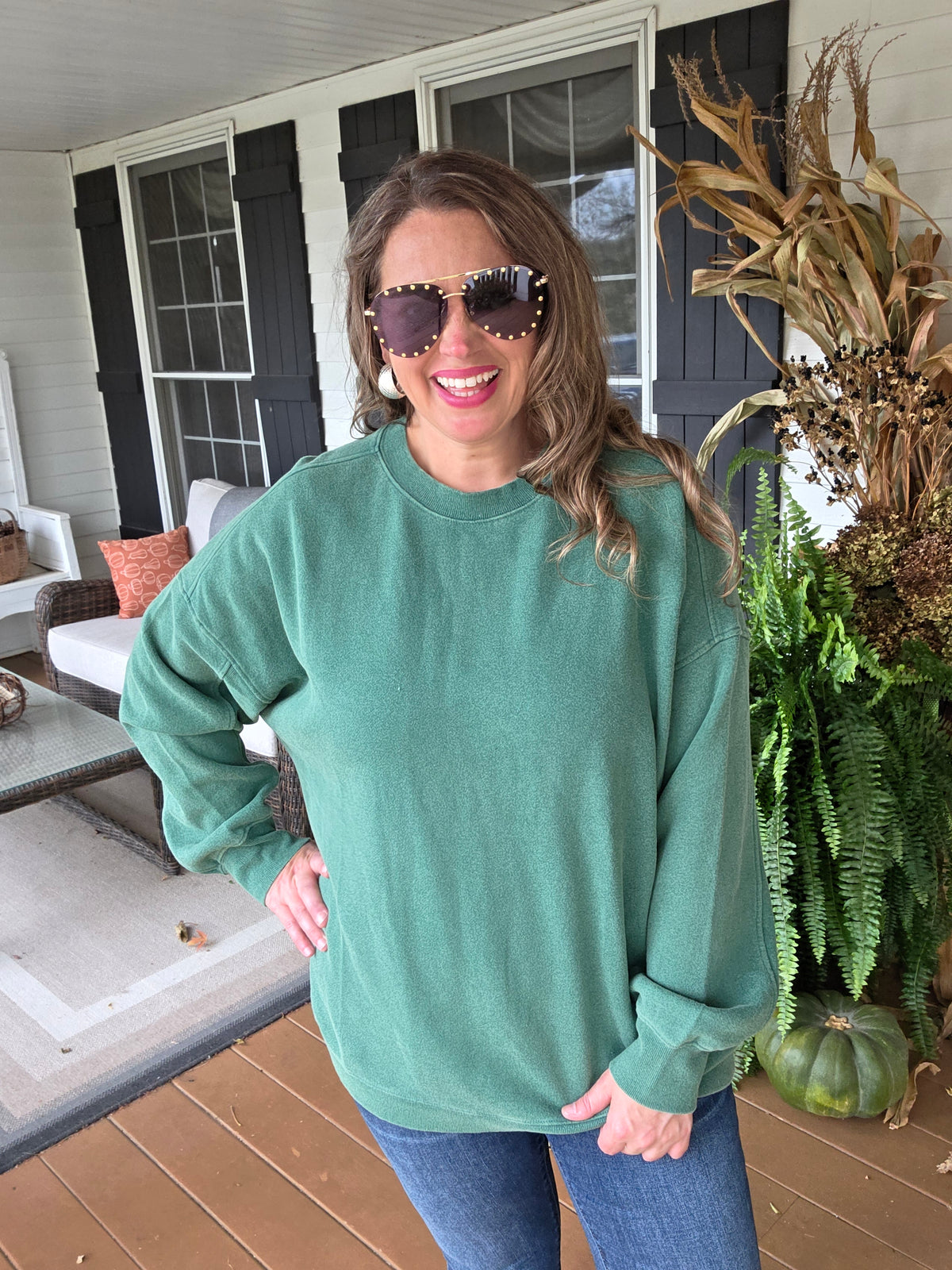 GREEN MINERAL WASH TUNIC PULLOVER