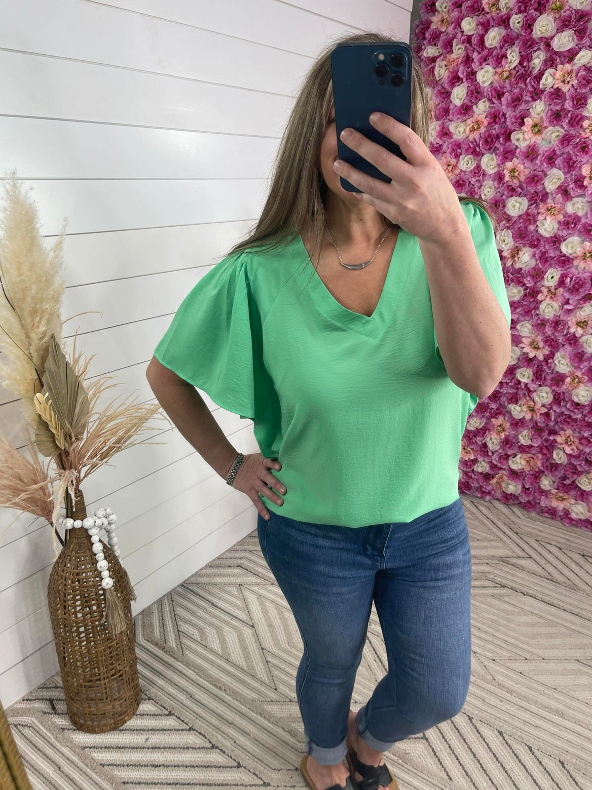 SEAFOAM SOLID BUTTERFLY SLEEVES TOP