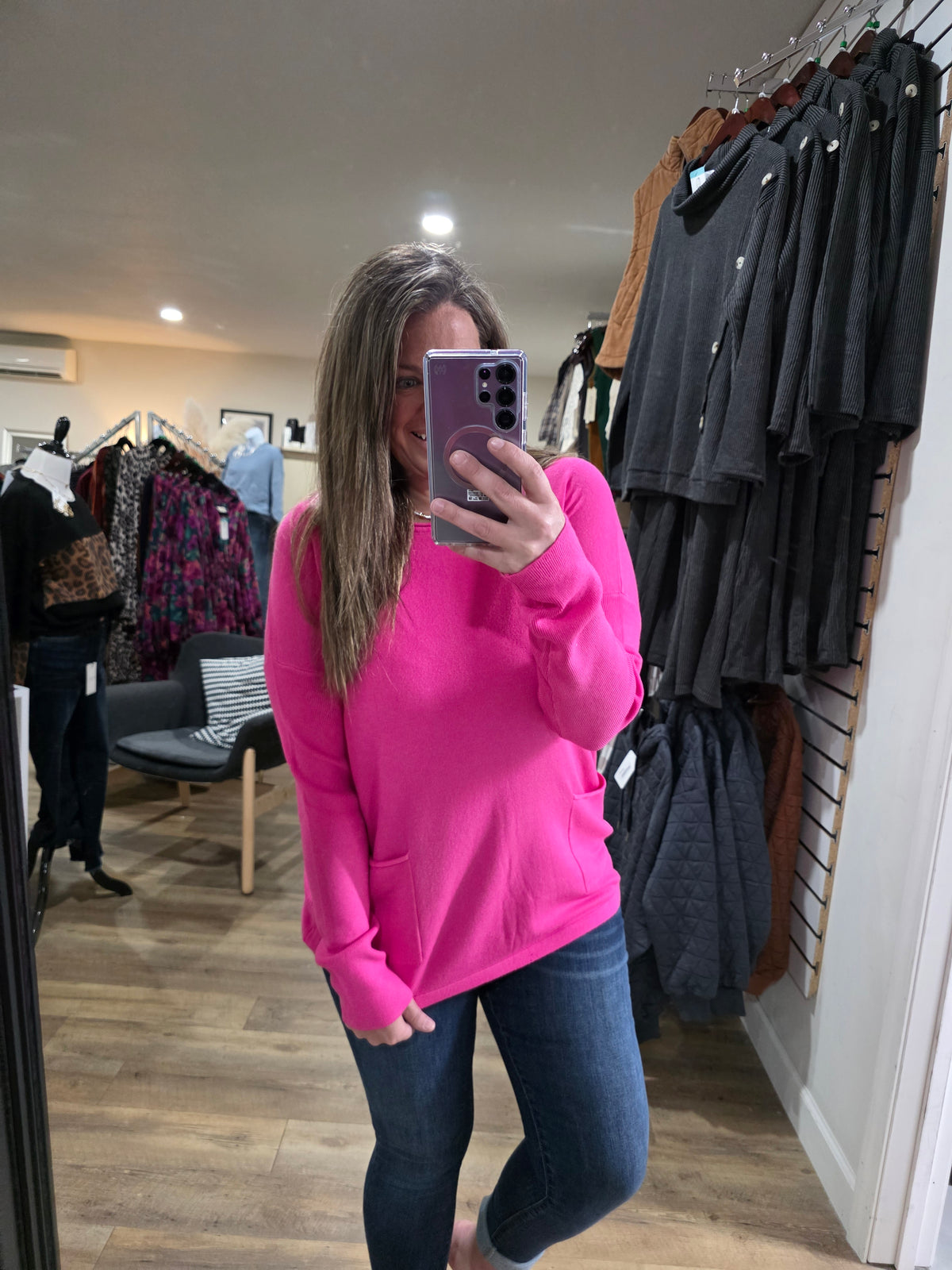 PINK TWO POCKET TUNIC SWEATERS