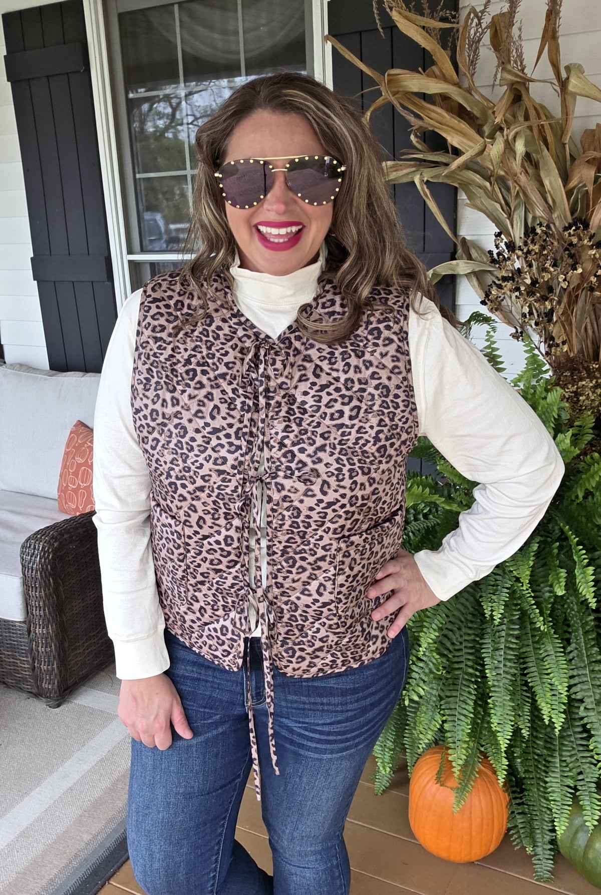 COFFEE/BROWN LEOPARD TIE VEST