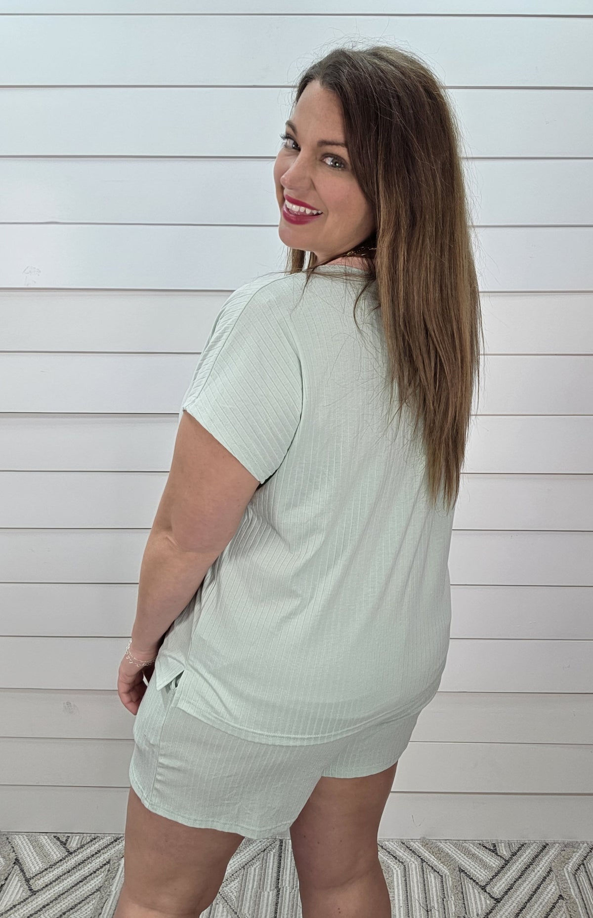 MINT RIBBED CAUSAL SHORT SET