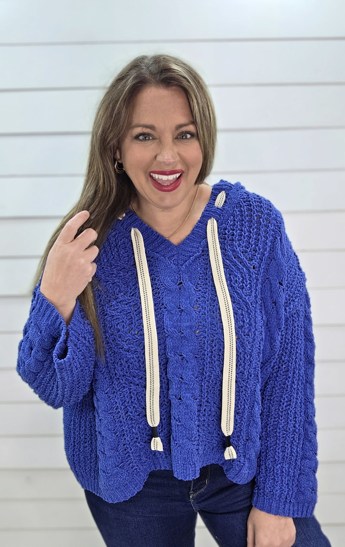 POL OVERSIZED BLUE HOODED SWEATER