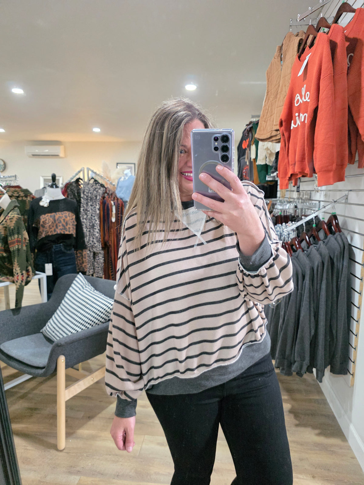 MOCHA/CHARCOAL TRENCH TERRY OVERSIZED TOP