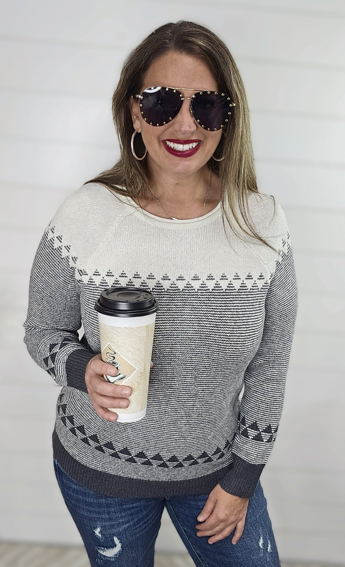 GUNMETAL PATTERNED CREW NECK SWEATER