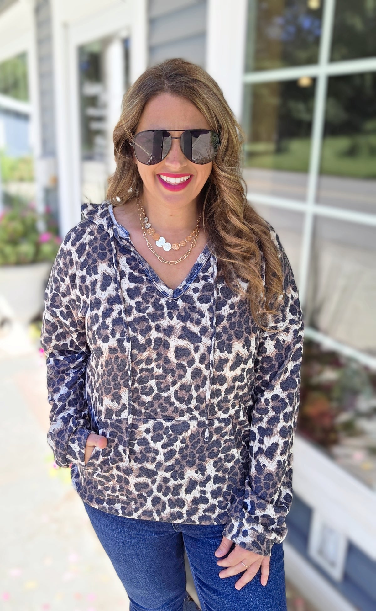 BROWN ANIMAL PRINT LIGHT WEIGHT HOODIE