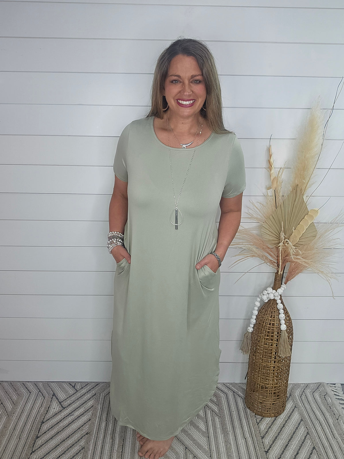 BUTTER SOFT POCKET DRESS - SAGE