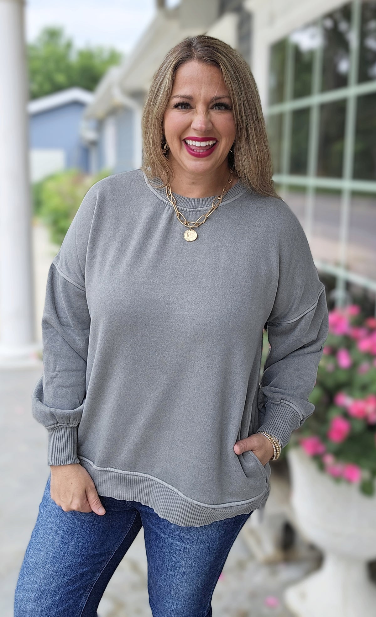 SLEET MINERAL WASH HI LOW PULLOVER WITH POCKETS