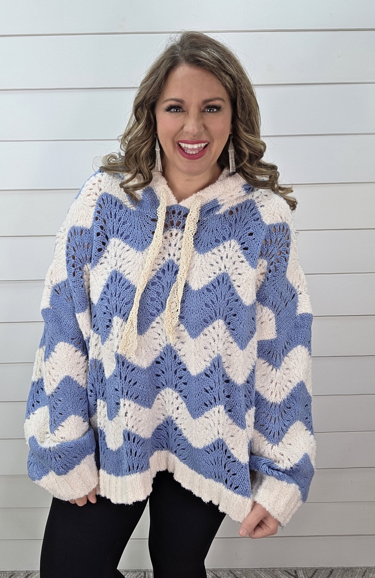 POL IVORY/BLUE OPEN KNIT OVERSIZED SWEATER