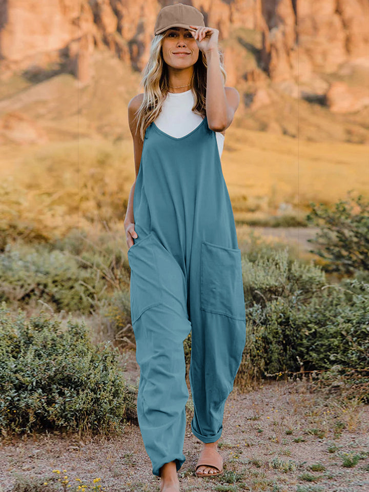 Pre order: Double Take  V-Neck Sleeveless Jumpsuit with Pocket (ships 10days from order)