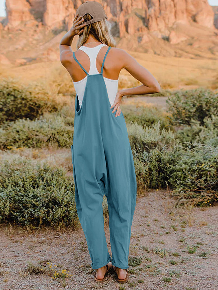 Pre order: Double Take  V-Neck Sleeveless Jumpsuit with Pocket (ships 10days from order)