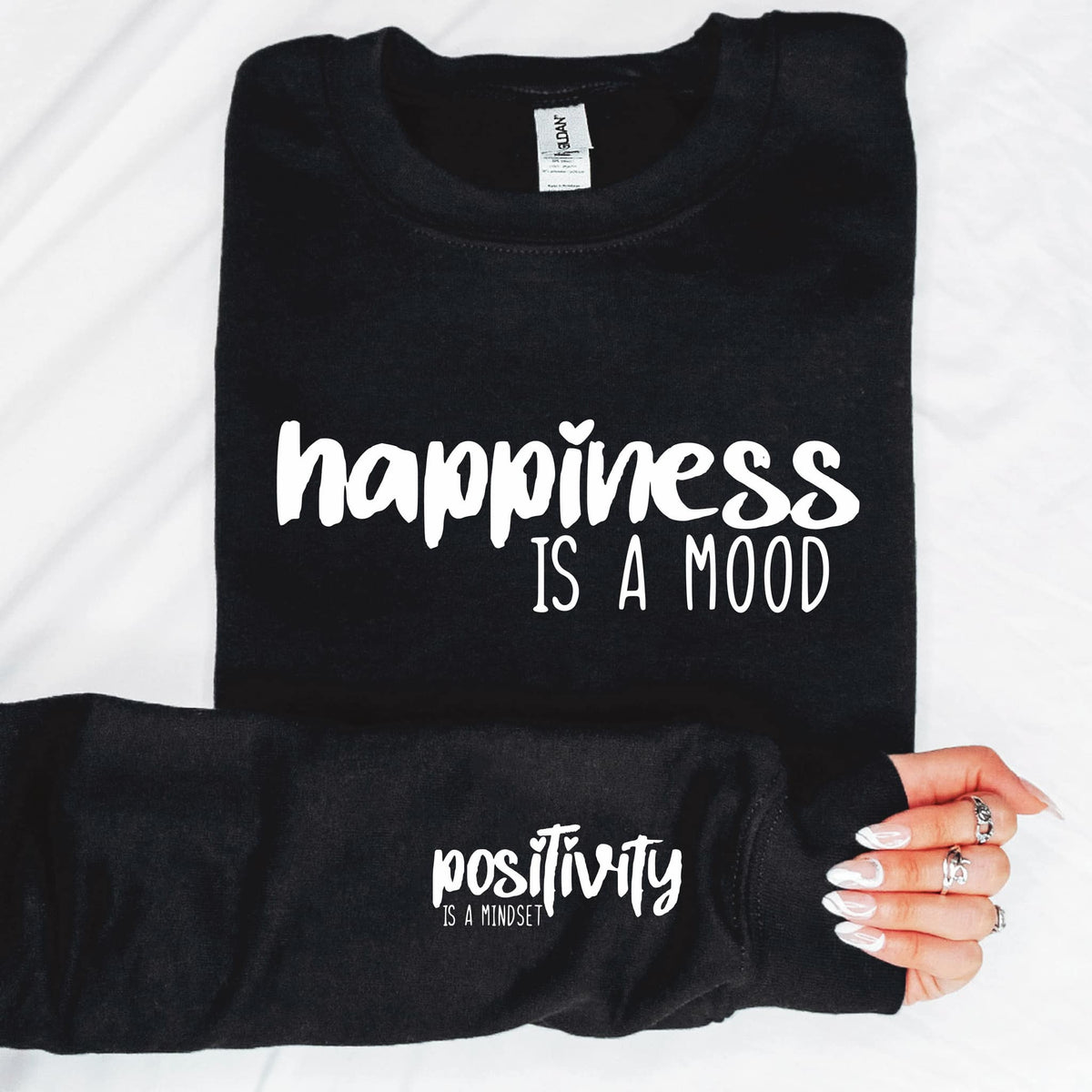 Happiness Is A Mood with Sleeve Accent Sweatshirt