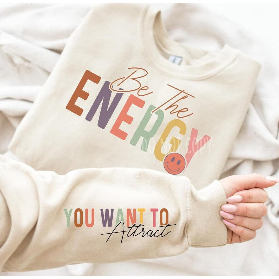 Be the Energy you want With  Sleeve Accent Sweatshirt - Ships in 5 business days