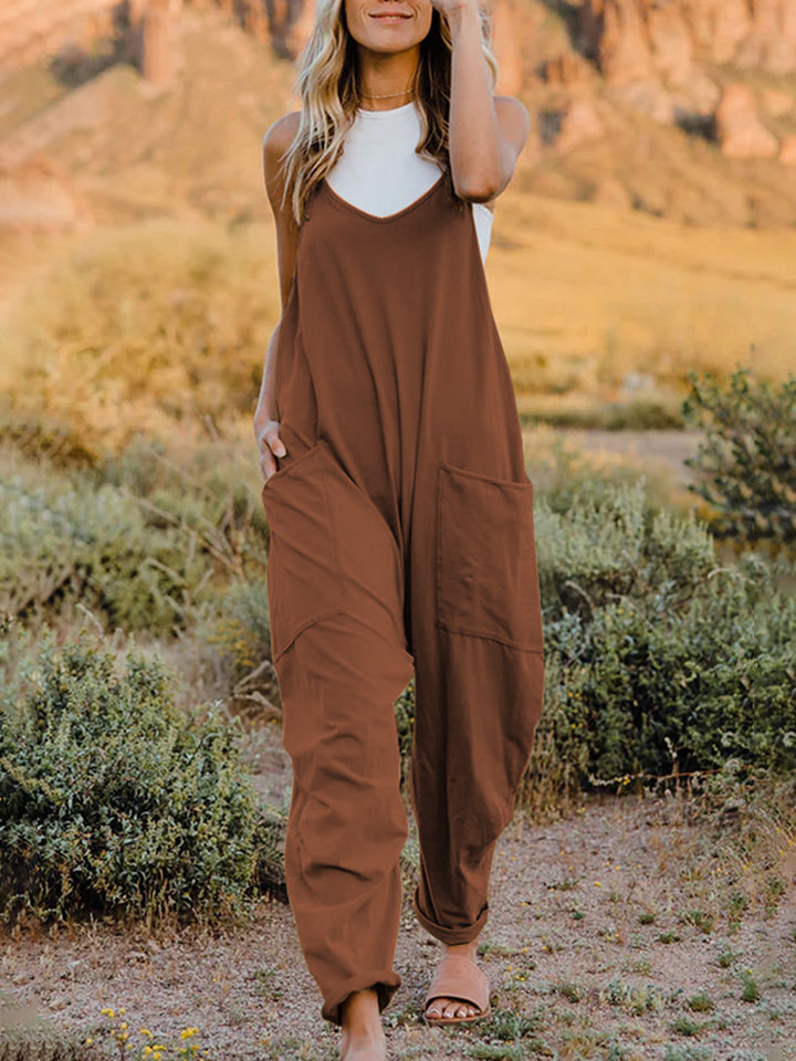 Pre Order: Double Take Full Size Sleeveless V-Neck Pocketed Jumpsuit (ships 10 days from order)