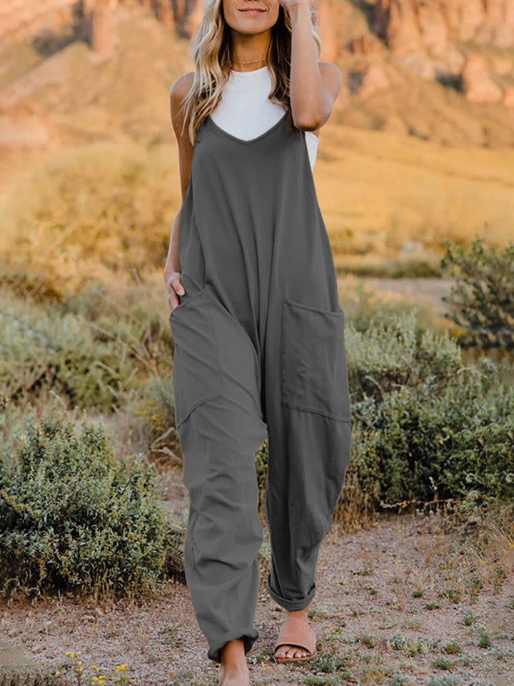 Pre order: Double Take Full Size Sleeveless V-Neck Pocketed Jumpsuit (ships 10 days from order)