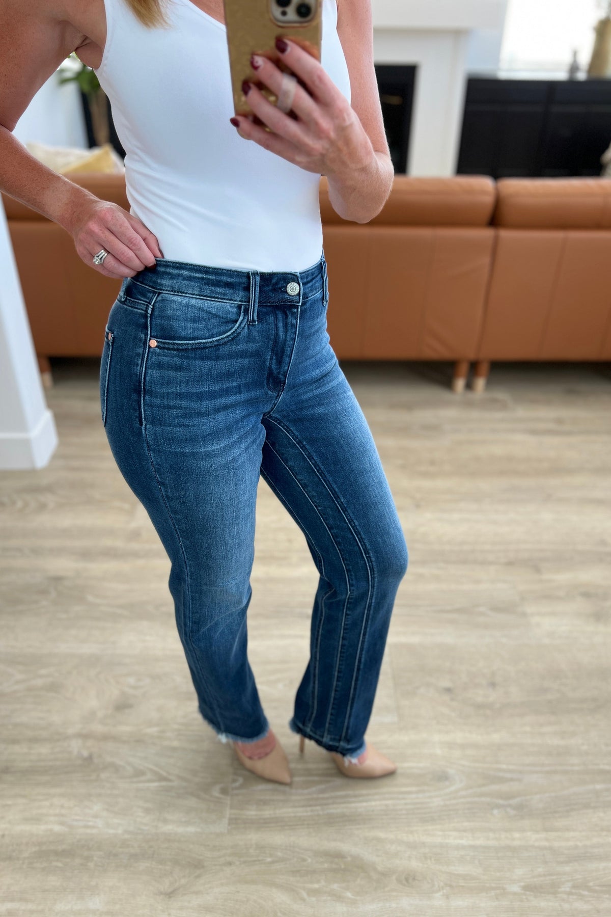 Judy Blue Ruth High Rise Release Hem Straight Jeans