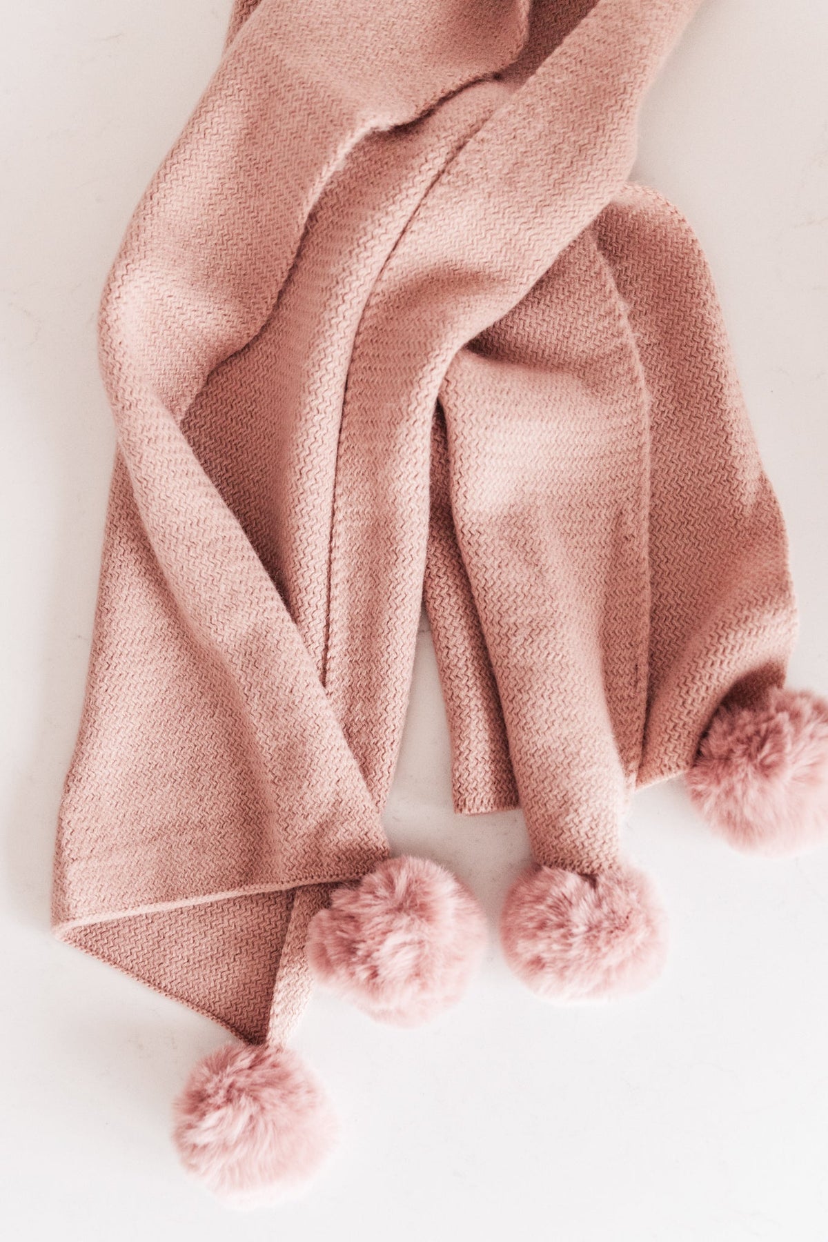 Knitted Fuzzy Pom Pom Scarf In Blush - final sale