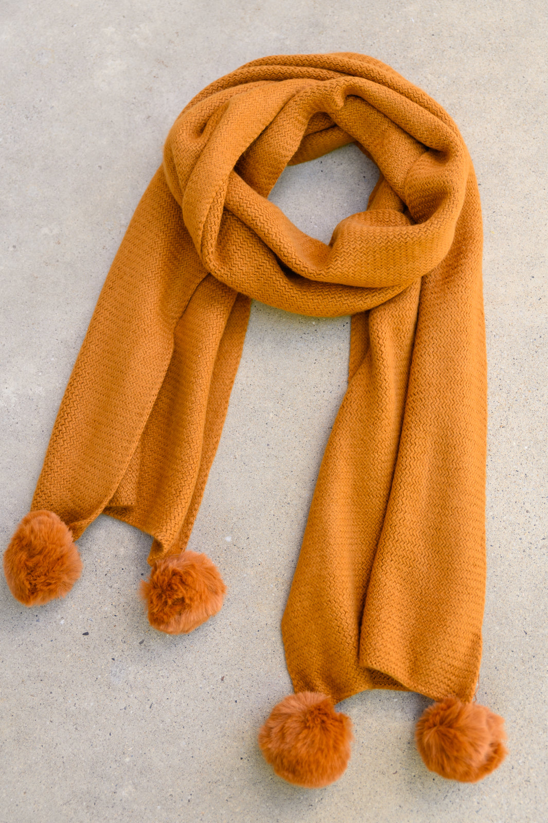 Knitted Fuzzy Pom Pom Scarf In Ginger - final sale