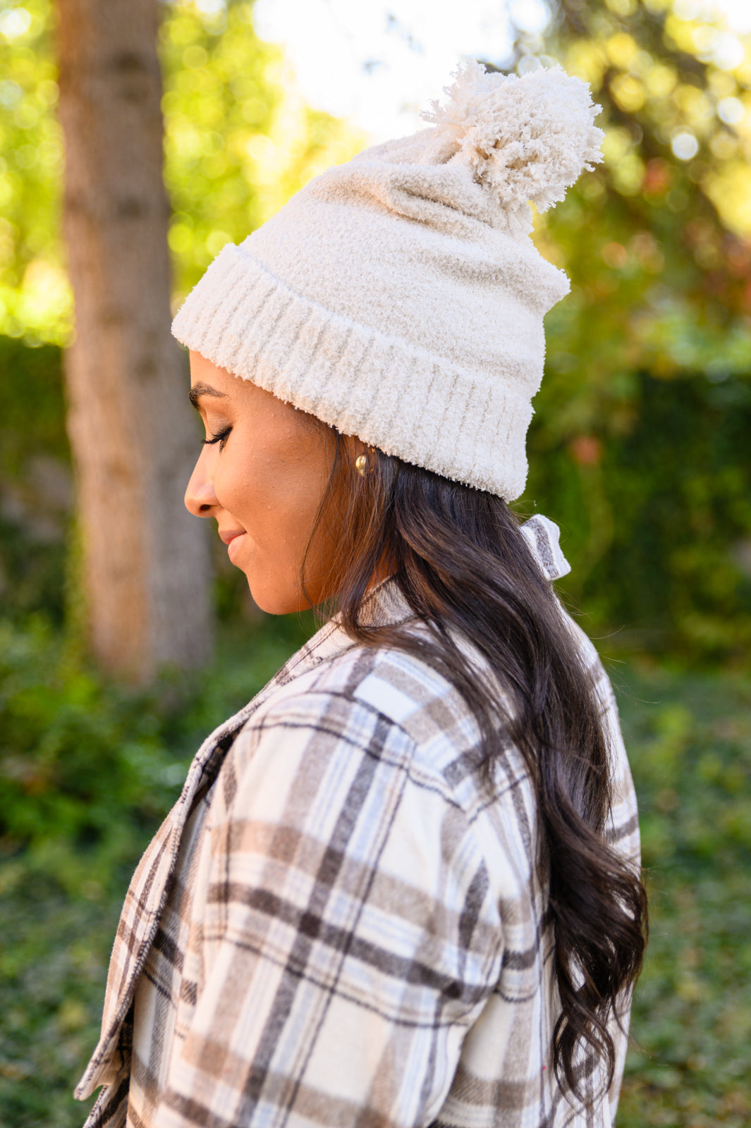 Slouchy Boucle Pom Beanie In Ivory - final sale