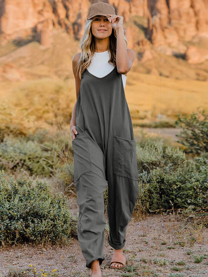 Pre order: Double Take Full Size Sleeveless V-Neck Pocketed Jumpsuit (ships 10 days from order)